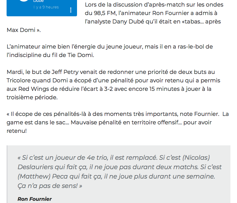 Max Domi est TRAÎNÉ dans la BOUE....Par Ron Fournier...