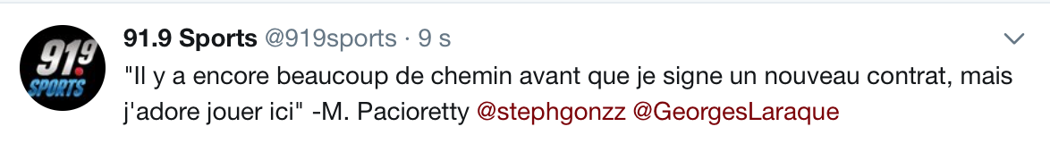 Max Pacioretty annonce que c'est très possible qu'Il ne resigne pas...