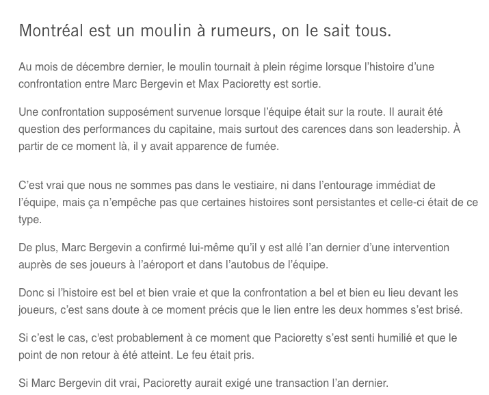 Max Pacioretty et Marc Bergevin se sont ENGUEULÉS devant tous les joueurs dans l'autobus...