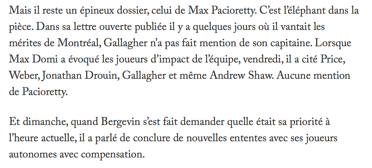 Max Pacioretty, n'est même plus vu, comme un membre du CH...