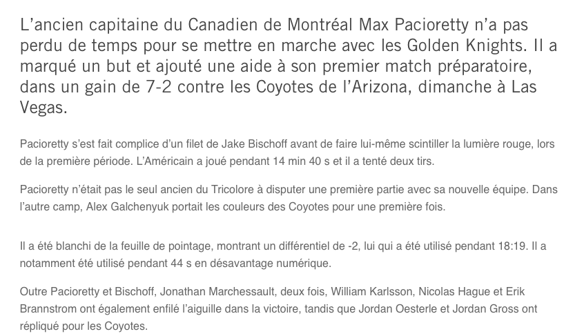 Max Pacioretty réussit son entrée...