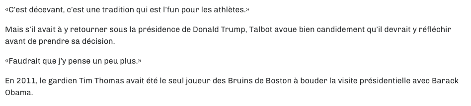 Maxime Talbot a eu la chance d'avoir Obama...