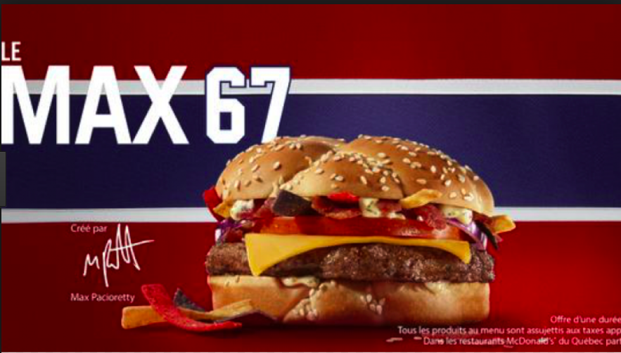  McDo fera pas de PUB avec Max Pacioretty cette année..