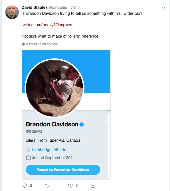 Même Brandon Davidson sait qu'il s'en va à Edmonton..