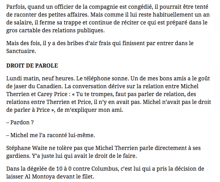  Michel Therrien n'avait pas le droit de parler à Carey Price...