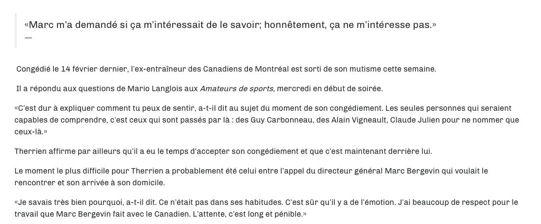 Michel Therrien ne voulait pas savoir la raison????