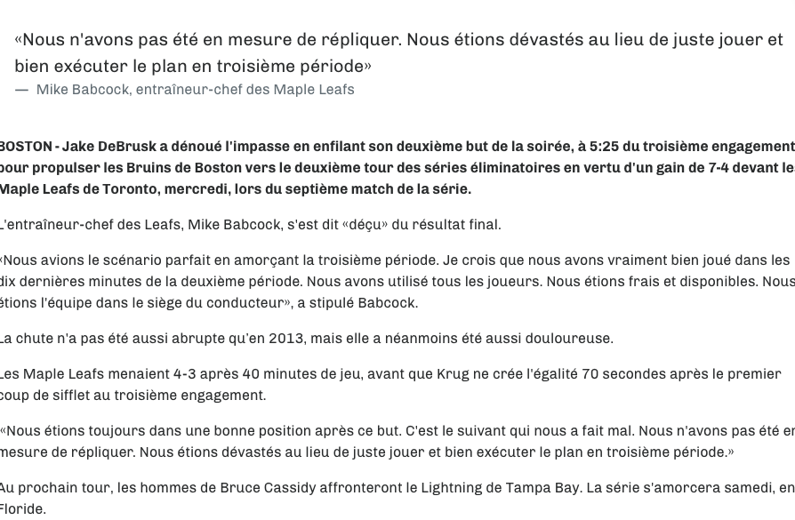  Mike Babcock a REFUSÉ....De dire que c'était sa faute....