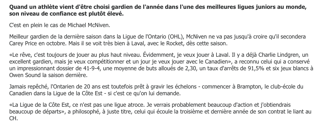 Mike McNiven a un message pour Zach Fucale..
