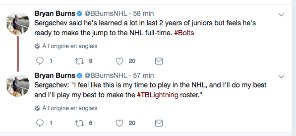 Mikhail Sergachev semble PERSUADÉ de faire l'équipe l'an prochain..