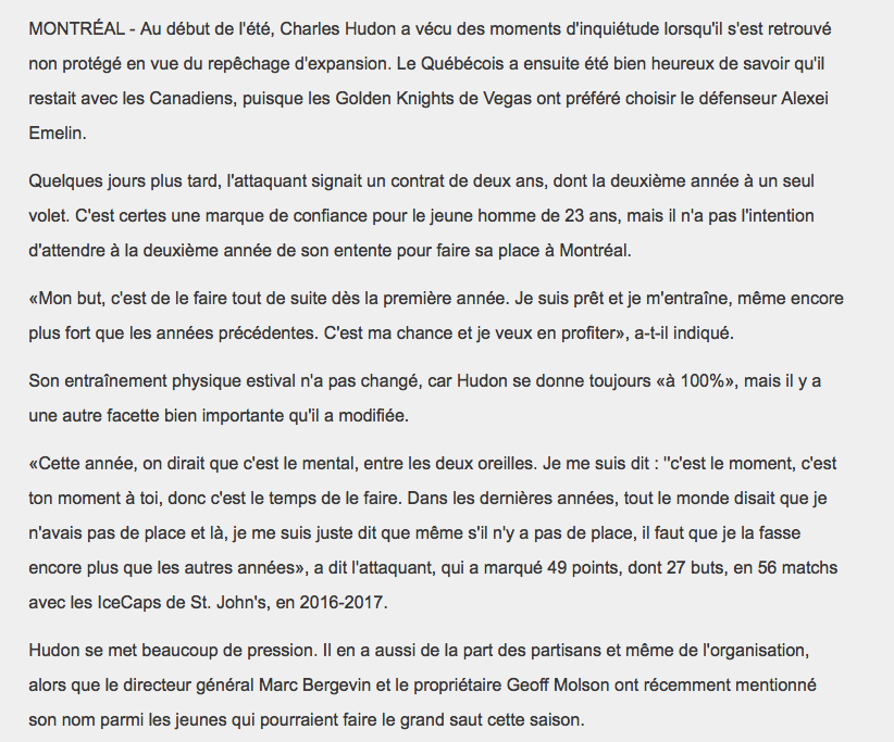 Mise-O-Jeu devrait faire un PARI..Charles Hudon va-t-il percer l'alignement du CH..