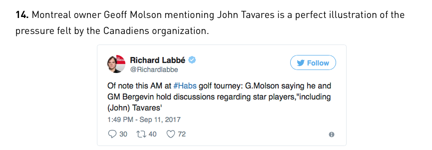 Molson a associé le nom TAVARES à MONTRÉAL...À JAMAIS...