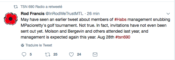 Molson, Bergevin et Julien seront bien présents au tournoi de golf de Max Pacioretty....