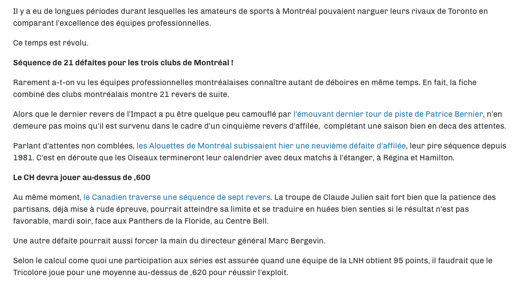 Montréal...La PIRE VILLE SPORTIVE d'Amérique du Nord...