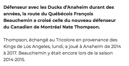 Nate Thompson va aider le CH en TA....selon...