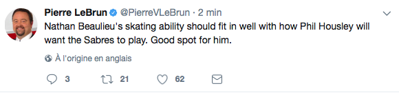 Nathan Beaulieu va FITER en TA sous le système de Phil Housley...