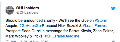 Nick Suzuki ÉCHANGÉ dans la OHL...comme prévu...