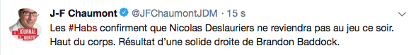 Nicolas Deslauriers a fait une commotion ?