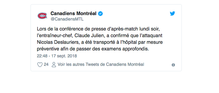 Nicolas Deslauriers COMMOTIONNÉ?