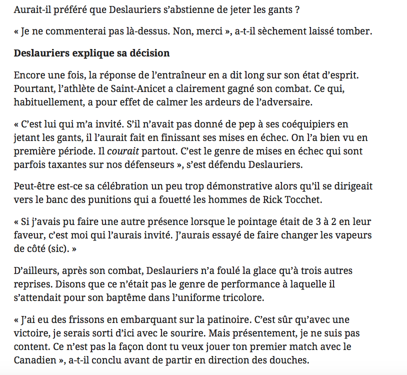 Nicolas Deslauriers..Répond à Claude Julien...