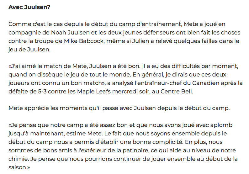 Noah Juulsen va habiter avec Victor Mete...