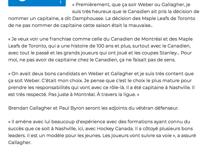 Normal que Shea Weber est le choix de Vincent Damphousse..