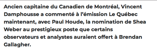 Normal que Shea Weber est le choix de Vincent Damphousse..