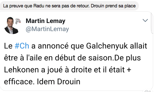 OFFICIEL...Alex Galchenyuk va jouer à l'aile... Et Drouin à droite???????