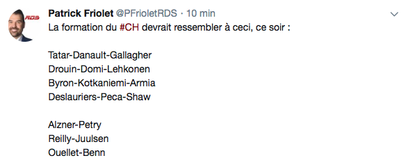 Officiellement un HEALTHY SCRATCH à soir...