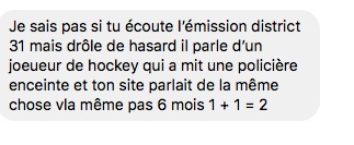 On a reçu plusieurs messages....Un joueur de hockey qui met ENCEINTE une policière...