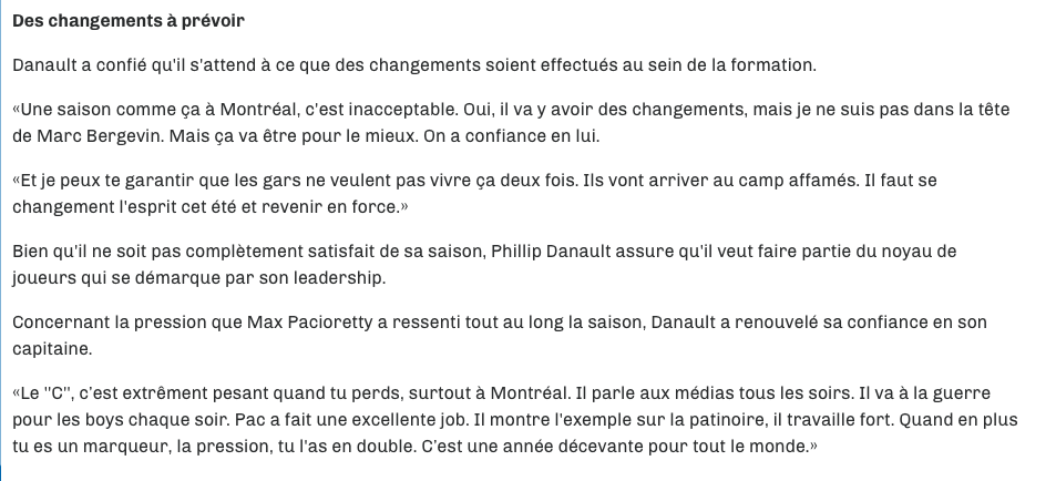 On avait vraiment l'impression..Que Phil Danault en voulait à Marc Bergevin..