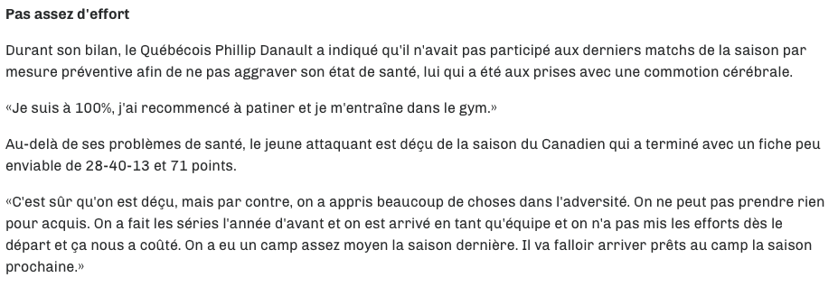 On avait vraiment l'impression..Que Phil Danault en voulait à Marc Bergevin..