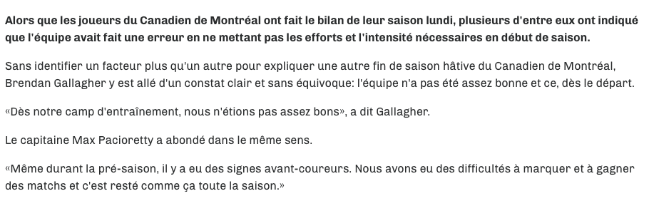 On avait vraiment l'impression..Que Phil Danault en voulait à Marc Bergevin..