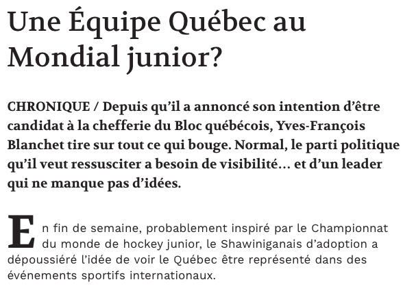 On commence à parler d'un TEAM QUEBEC....