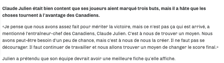 On comprend Claude Julien de rester positif..Mais on ne comprend pas Carey Price...de s'en CAL...autant...