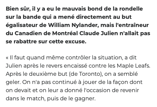 On dirait quel le Claude Julien veut du RENFORT FINALEMENT..