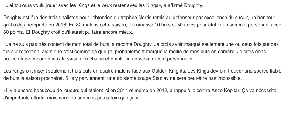 On dit que Drew Doughty est déjà un membre des Leafs...
