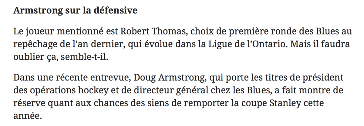 On doit oublier Robert Thomas avec le Canadien ???