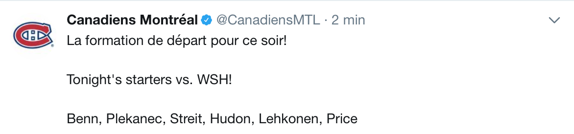 On pensait bien voir Jonathan Drouin commencer le match...