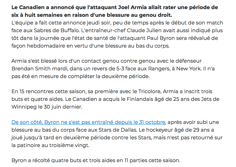 On pensait qu'avec les 6 à 8 semaines d'absence de Joel Armia...