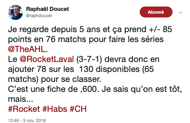 On sait déjà...Que le Rocket va RATER les séries...