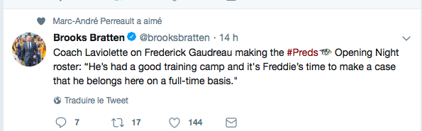 On voudrait féliciter Fred Gaudreau..