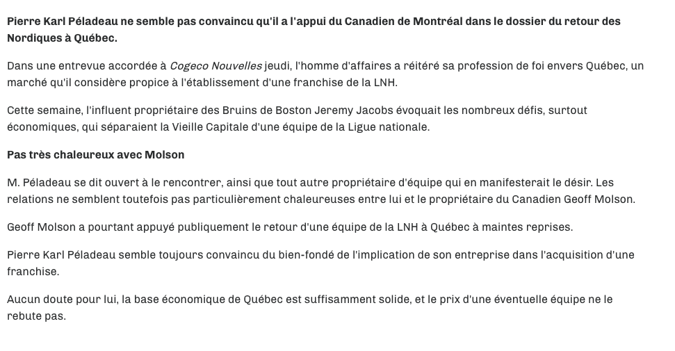 Oublie ça PKP...Geoff Molson est ton ENNEMI...