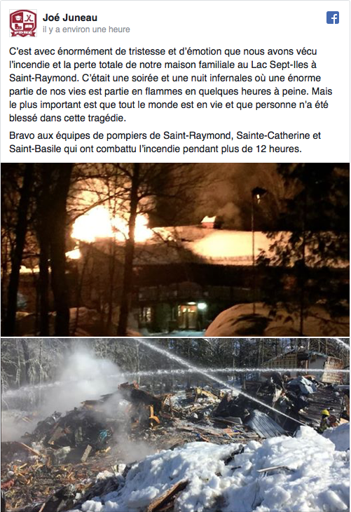 OUCH...La maison de Joé Juneau détruite par un incendie...