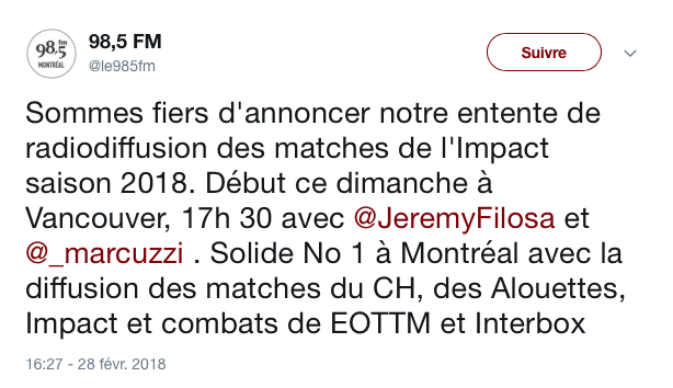OUCH....MESSAGE au 91,9 Sports de la part du 98,5 FM....