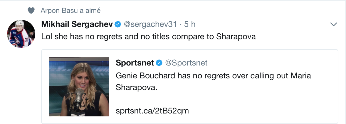 OUCH...Mikhail Sergachev qui se moque de Eugenie Bouchard !!!