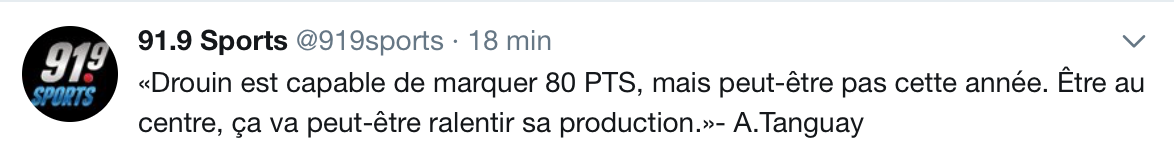 OUFF...C'est pas facile de savoir ce que Alex Tanguay pense de Drouin...