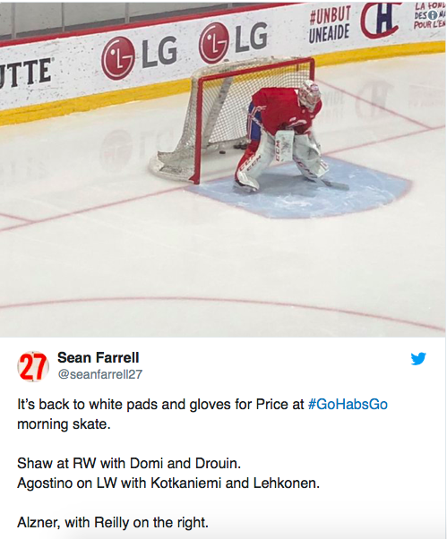 Parce que Carey Price est revenu à ses PADS BLANCHES...