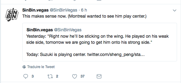 Parce que Marc Bergevin voulait l'observer au centre..