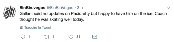 Pas de UPDATES sur Max Pacioretty et sa blessure????????