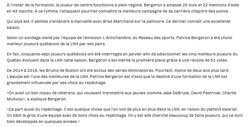 Patrice Bergeron a un MESSAGE pour Trevor Timmins...